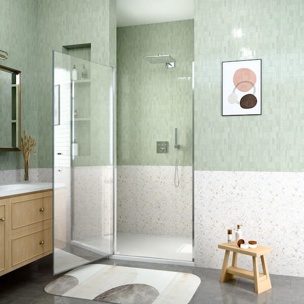 Ximuprmy 32 in. W x 72 in. H Pivot Semi-Frameless Shower Door in
