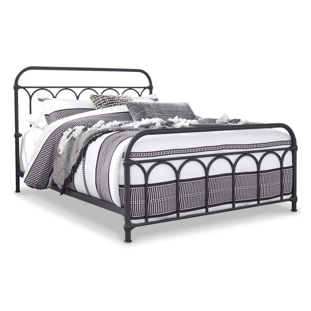 Charmfield Matte Black Queen Metal Bed with Headboard