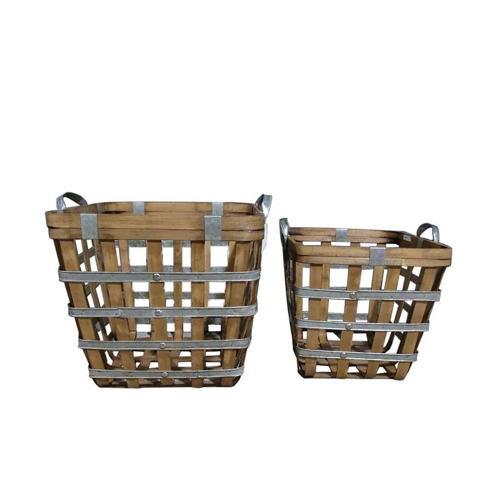 A & B Home Square Wooden Baskets Natural/Silver (Set Of 2)-43748 - The ...