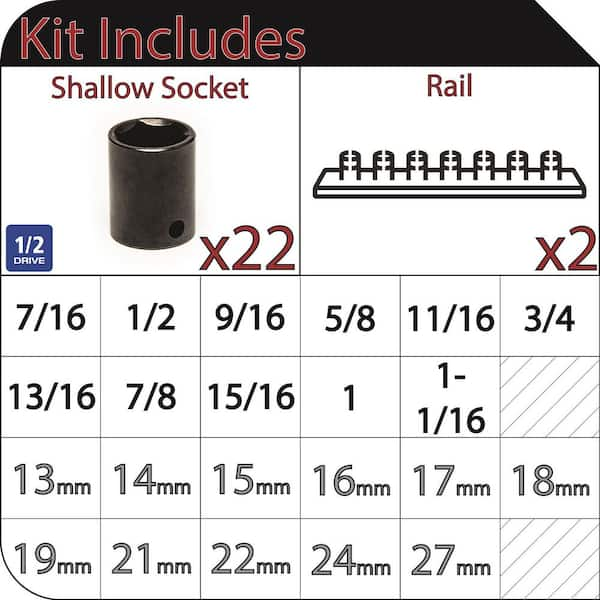 1/2 in. Drive Standard SAE/MM Socket Set (22-Piece)