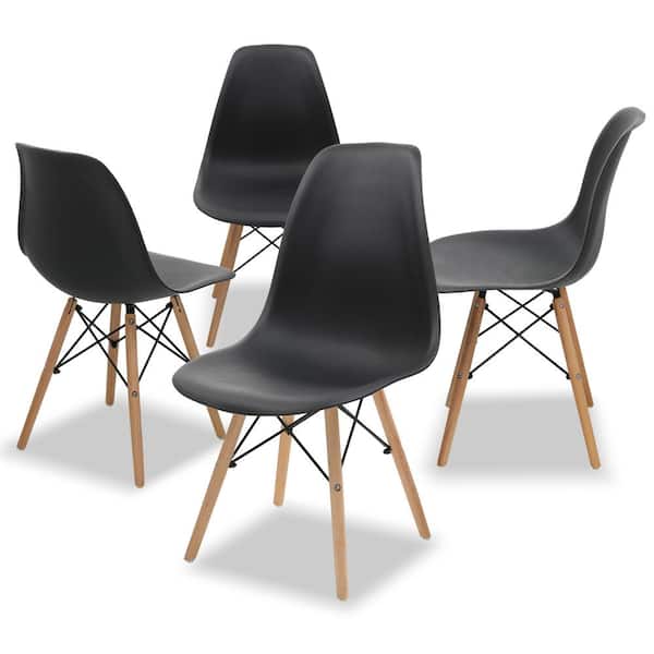 ComHoma Dining Chair Black Kitchen Dining Room Chair PVC Plastic Lounge Chair (Set of 4）