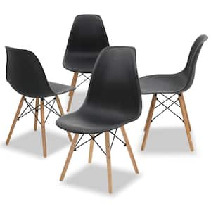 Dining Chair Black Kitchen Dining Room Chair PVC Plastic Lounge Chair (Set of 4）