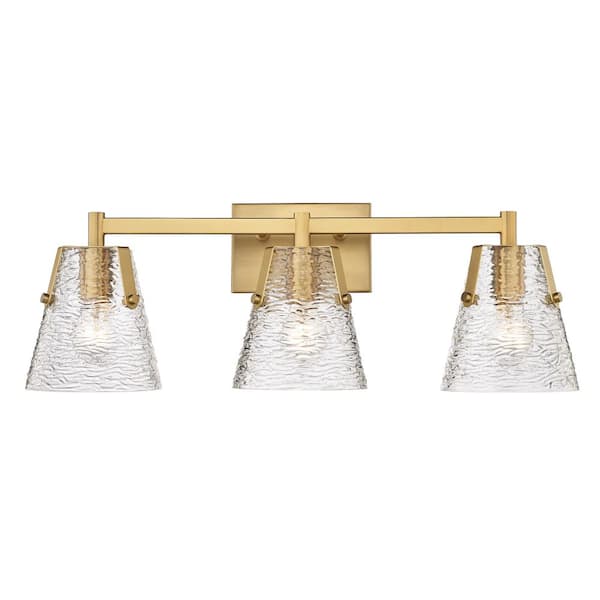 Analia 26.25 in. 3 Light Modern Gold Vanity Light with Clear Ribbed ...