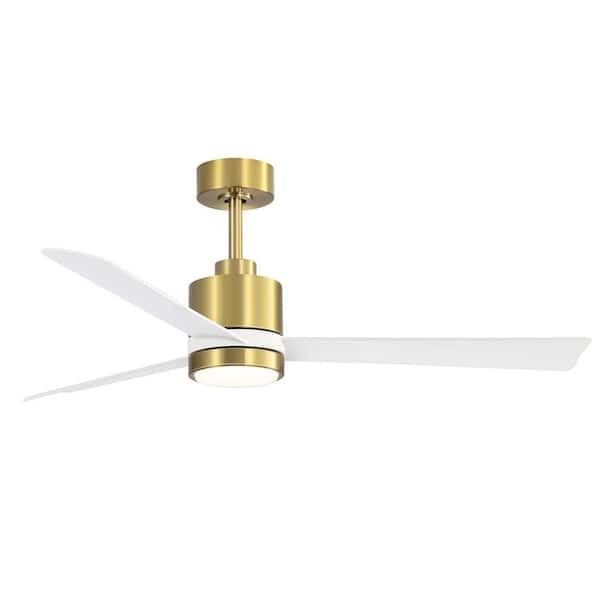 Breezary Claude 52 in. Integrated LED Indoor White and Gold Ceiling Fan with Light and Remote Control Included