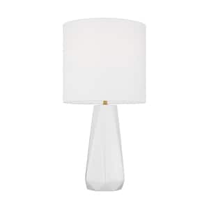 Moresby 23 .125 in. Gloss White Medium Table Lamp with White Linen Fabric Shade