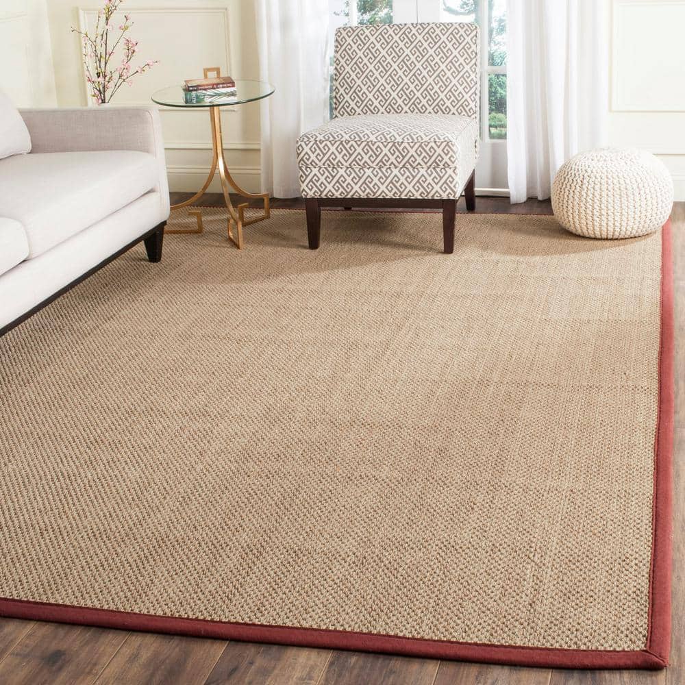 Natural and Red Flat Woven Wool Cotton Area Rug
