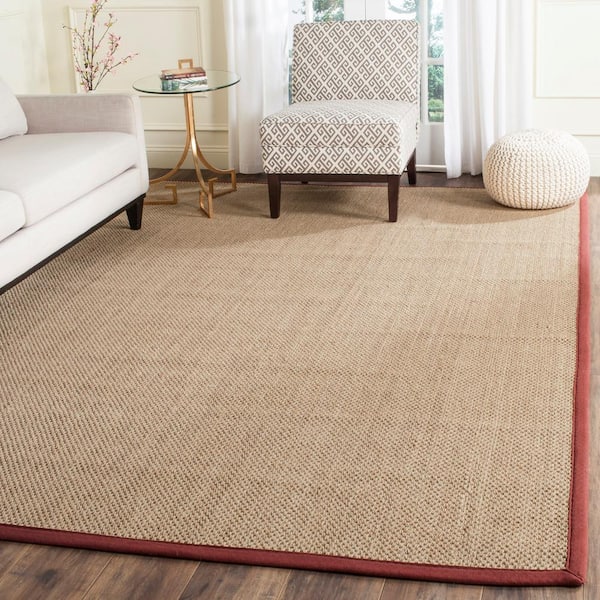 Natural Fiber Beige/Red 9 ft. x 12 ft. Border Area Rug
