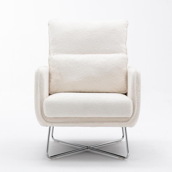 Unbranded Modern Cream White Polyester Accent Armchair with Lumbar Pillow