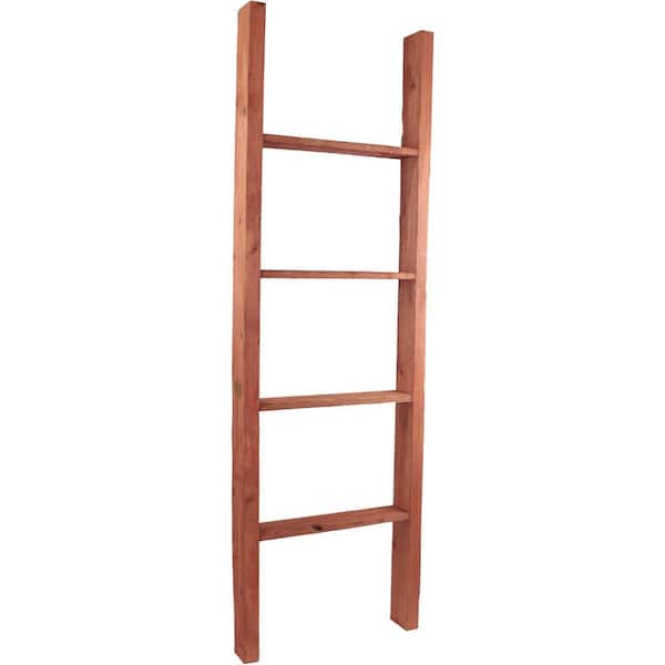 Ekena Millwork 19 in. x 60 in. x 3 1/2 in. Barnwood Decor Collection Salvage Red Vintage Farmhouse 4-Rung Ladder