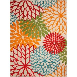 Aloha Green 8 ft. x 11 ft. Floral Modern Indoor/Outdoor Patio Area Rug
