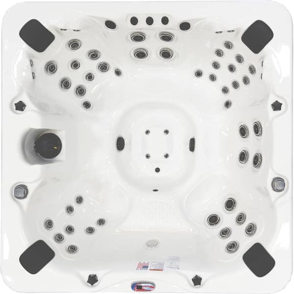7-Person AMZ756B American Spa - LED Tub Standard Sound Acrylic Depot The Hot Waterfall Premium Home and 56-Jet with Bluetooth Spas System Bench