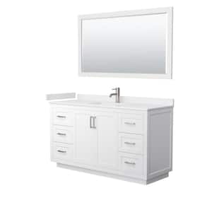 Miranda 60 in. W Single Bath Vanity in White with Cultured Marble Vanity Top in White with White Basin and Mirror