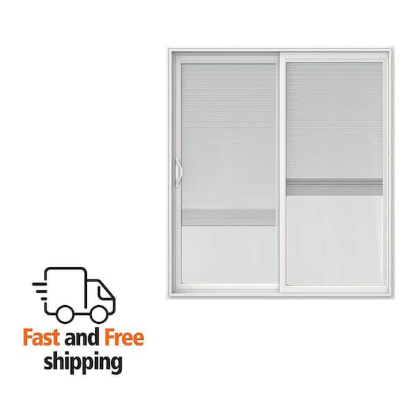 V-2500 72 in. x 80 in. White Vinyl Left-Hand Sliding Patio Door with Low-E Glass and Blinds (Screen Included)