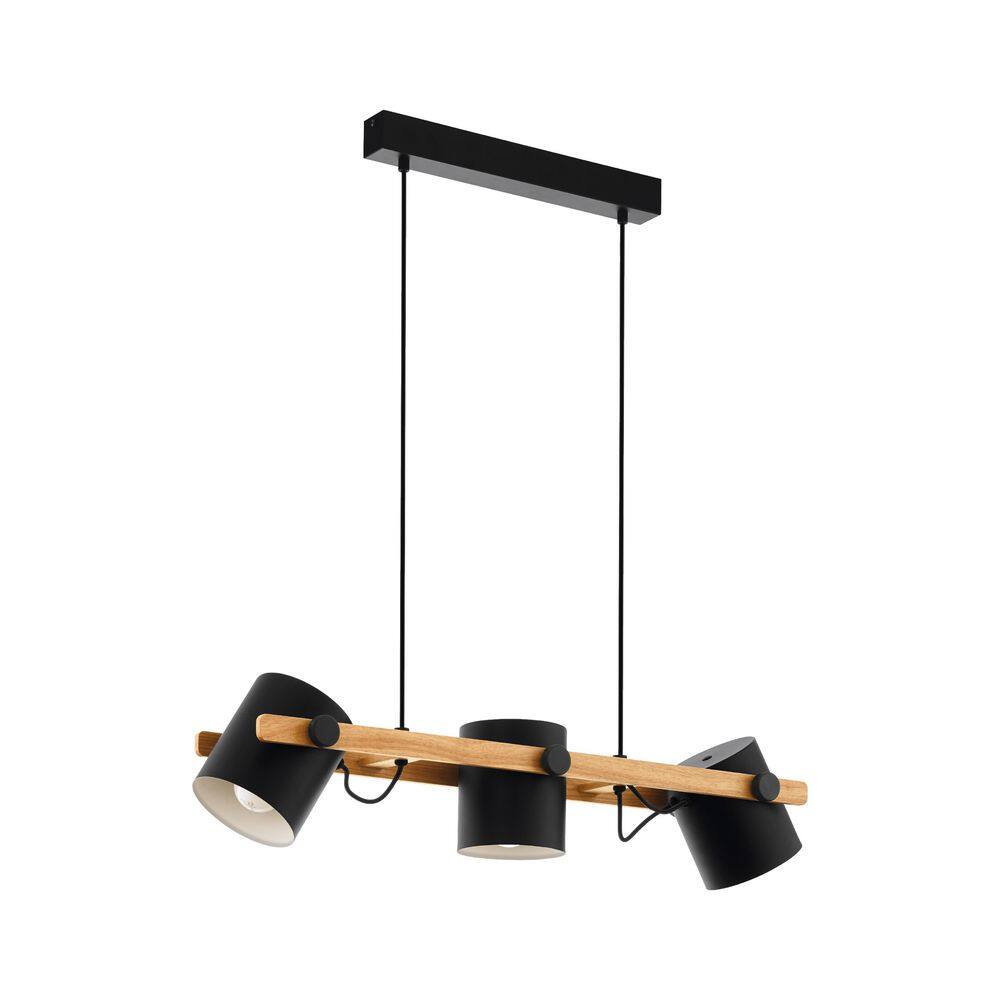 Hornwood 3-Light Matte Black and Natural Wood Pendant