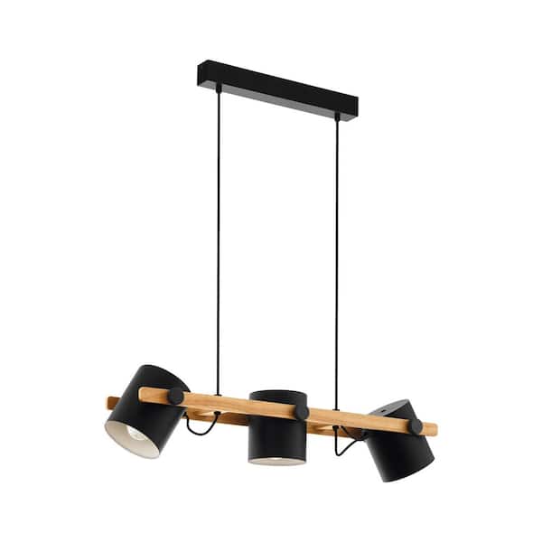 Eglo Hornwood x 8 The H Black/White 43045A Linear Black/Wood with Light Depot in. W Pendant Home - 3-Light 33.07 Shades Metal in
