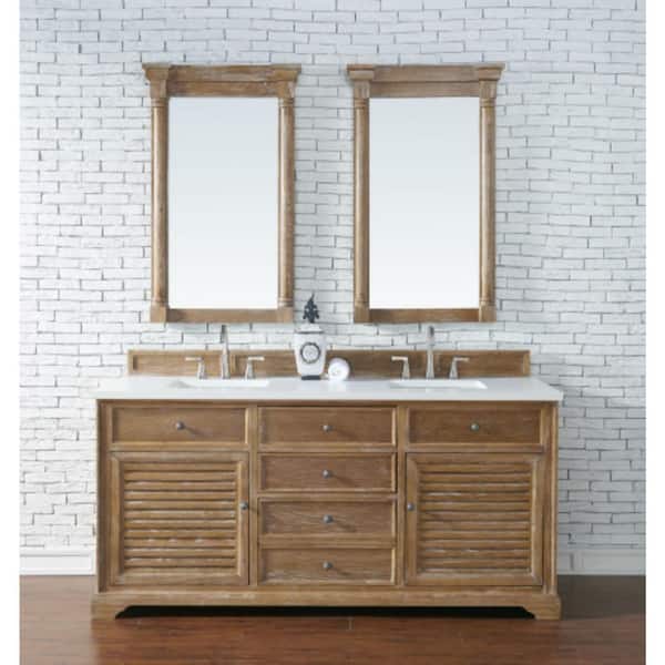 James Martin Vanities Savannah 72.0 in. W x 23.5 in. D x 34.3 in. H Bathroom Vanity in Driftwood with White Zeus Quartz Top