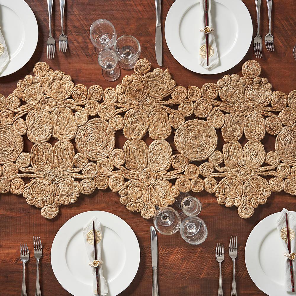 Natural Jute Woven Table Runner with Detailed Circle Design