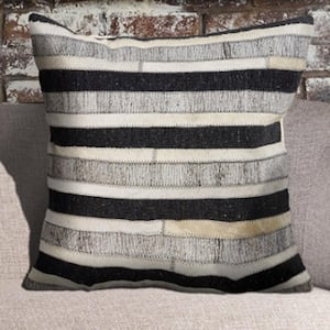 Homestead Black / Ivory High Contrast Faux Leather Hide 20 in. x 20 in. Indoor Throw Pillow