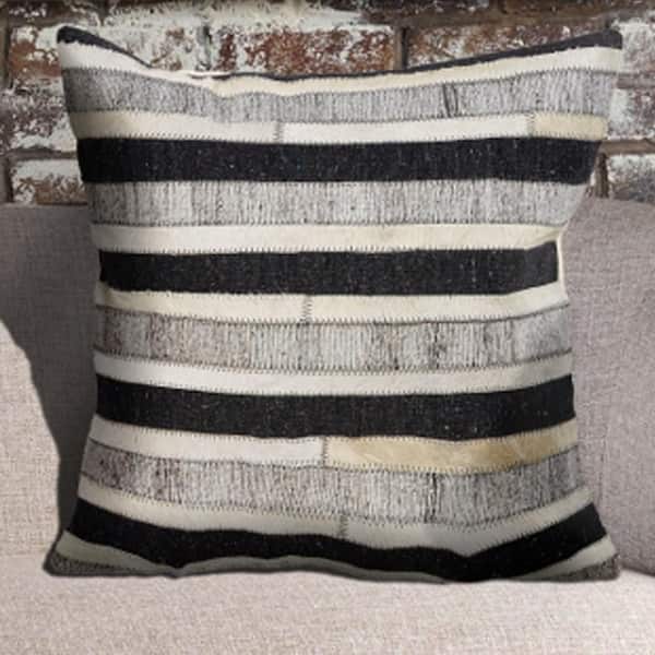 LR Home Homestead Black / Ivory High Contrast Faux Leather Hide 20 in. x 20 in. Throw Pillow