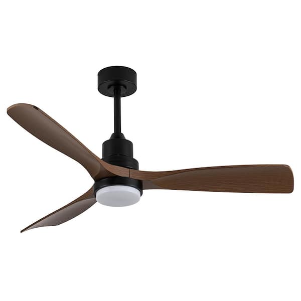 Uixe 52.1 in. 1-Light Matte Black Finish and Dark Brown Wood Blades Pendant Light with Integrated LED and Remote Included