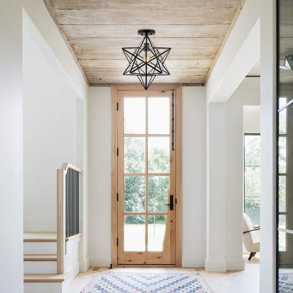Ava 14.5" Black Clear Glass LED Farmhouse Bohemian Flush Mount Light