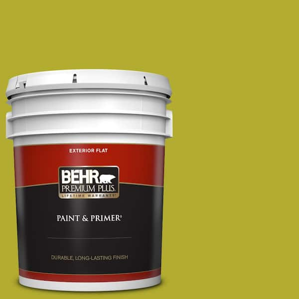 BEHR PREMIUM PLUS 5 gal. #P340-6 Green Neon Flat Exterior Paint & Primer