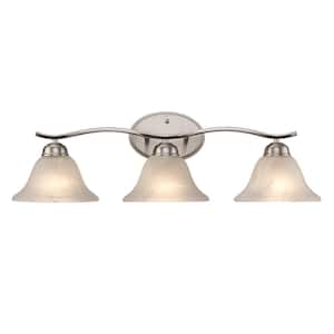Hollyslope 26 in. 3-Light Brushed Nickel Bathroom Vanity Light Fixture with Marbleized Glass Shades