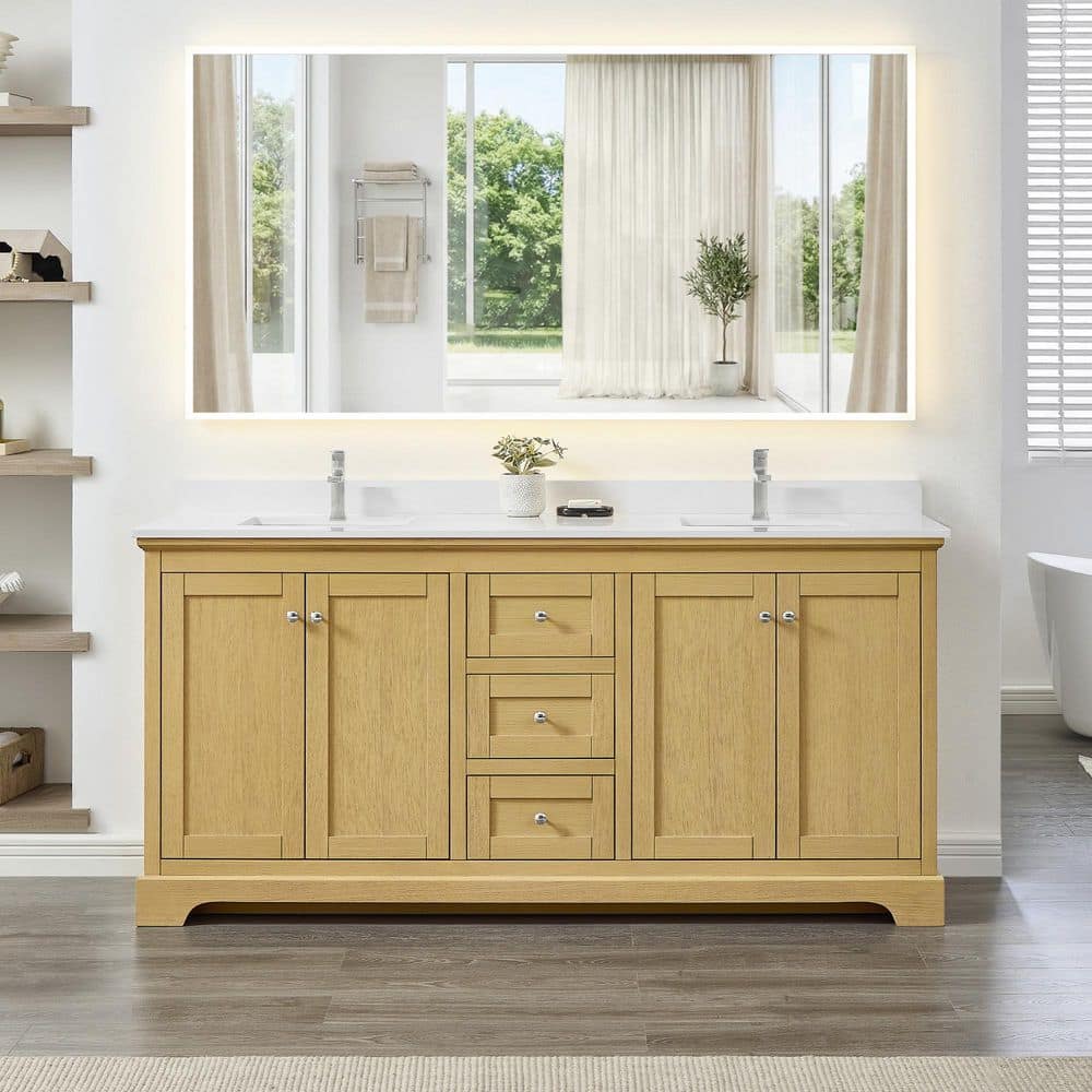 Avery 72 in. Double Freestanding Honey Oak Bath Vanity with White Quartz Top price history on PriceWatchPro