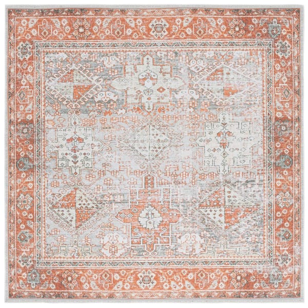 SAFAVIEH Arizona 6 ft. x 6 ft. Rust/Sage Machine Washable Distressed Border Ornate square Area Rug