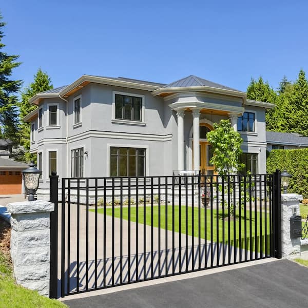 ALEKO Madrid Style 14 ft. x 6 ft. Black Steel Single Swing Driveway Fence Gate