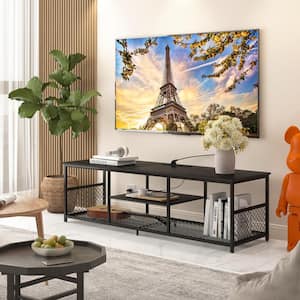 TV Stand with Power Outlets for Televisions up to 65", 55" Media Entertainment Center with 3-Tier Open Shelves Black