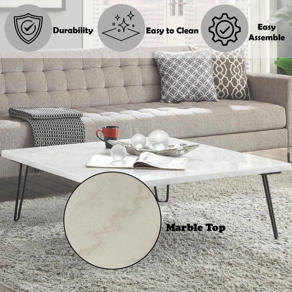 Telestis 40" Square White Marble Coffee Table with Storage