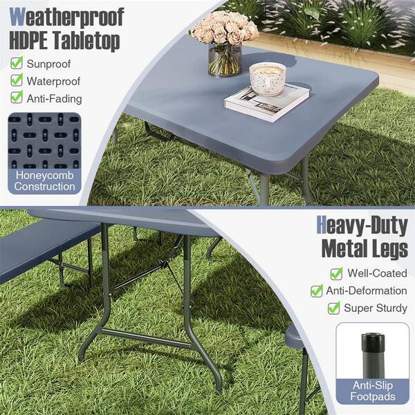 Costway 96 in. Gray Rectangle Metal Portable Folding Table with