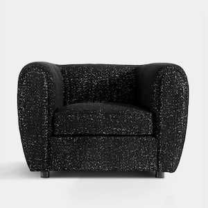Katie Black Boucle Polyester Fabric Accent Barrel Chair With Wood Legs