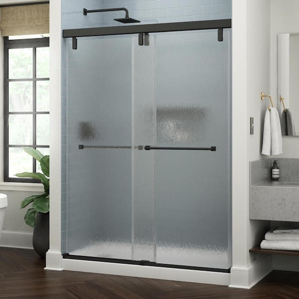Delta Everly 60 In X 71 1 2 In Frameless Mod Soft Close Sliding Shower Door In Matte Black With 3 8 In 10 Mm Rain Glass Sd The Home Depot