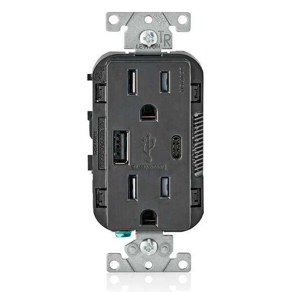 Leviton 15 Amp Decora Type A And C USB Charger Tamper-Resistant Outlet ...