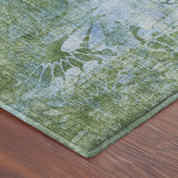 Mayfield Premium Machine Washable Abstract AMF2224 Aloe 8 ft. x 10 ft. Area Rug