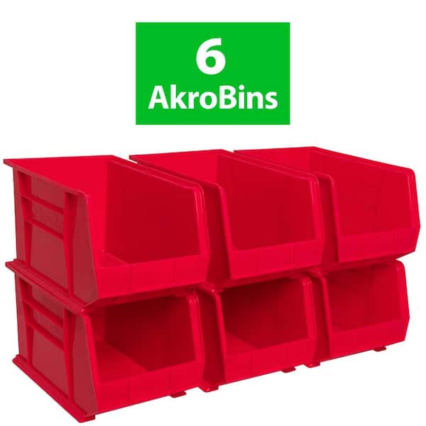 Akro-Mils 30260 Series, 11 in. W x 18 in. D x 10 in. H, Red Plastic Stackable Storage Bins Hanging Organizer, 6-Pack