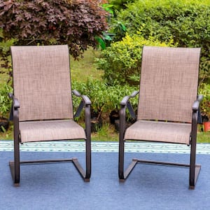 Black Ergonomic C-Spring Textilene Metal Patio Outdoor Dining Chair (2-Pack)