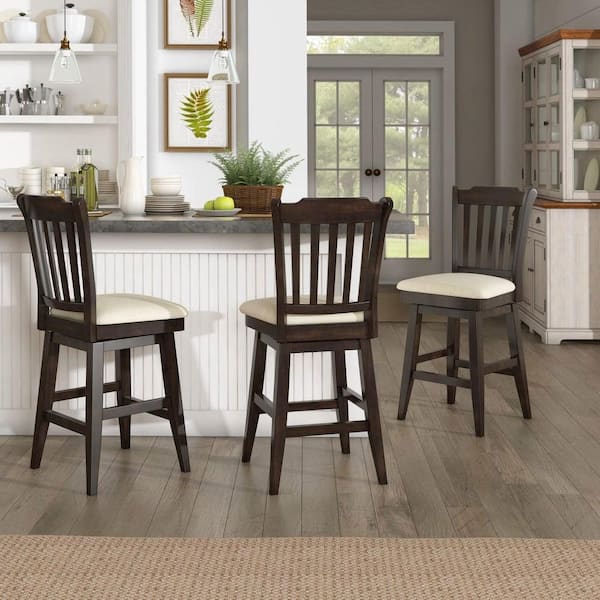 Antique Black Slat Back Bar Height Wood Swivel Bar Stool