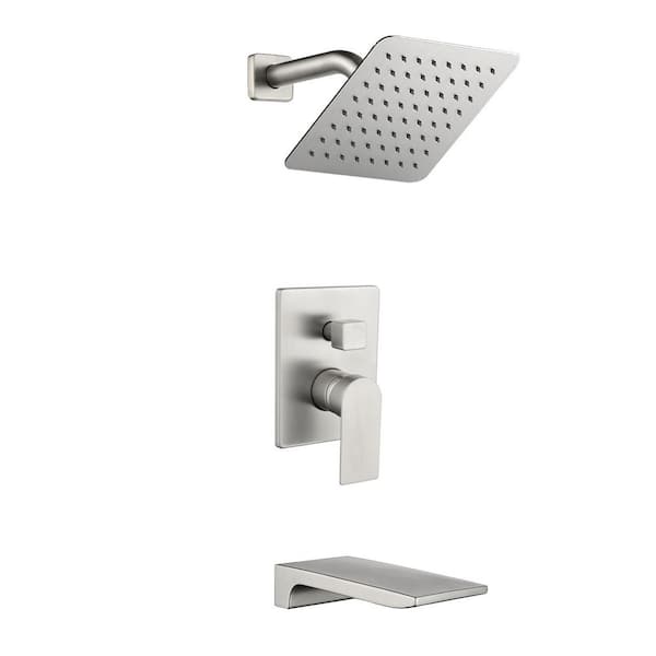 1-Spray Pattern 8 in Wall Mount Tub and Shower Faucet 2.5 GPM with Single Handle in Brushed Nickel Valve Included