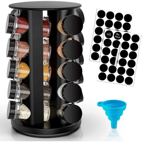 IBERG Rotating Spice Rack - 3-Tier Turnable Turntable Organizer For Kitchen Countertop, Black