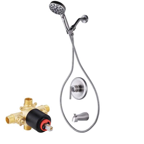 AVITAS Single Handle 7-Spray Handheld Shower Faucet 1.8 GPM with High Pressure Tub Spout in. Burshed Nickel (Valve Included)