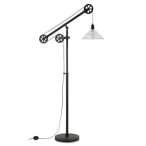 70 in. Black 1 1-Way (On/Off) Standard Floor Lamp for Living Room with Glass Cone Shade