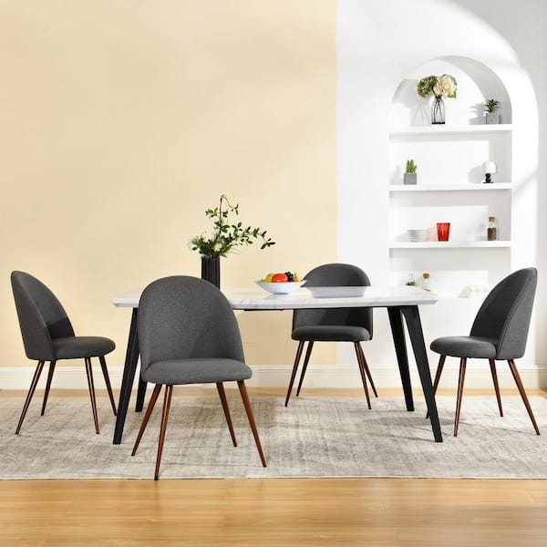 SH 5-Piece Dining Set with Faux Marble MDF Top and Stylish Legs-Modern Dining Table and Grey Fabric Chairs (Seats 4)