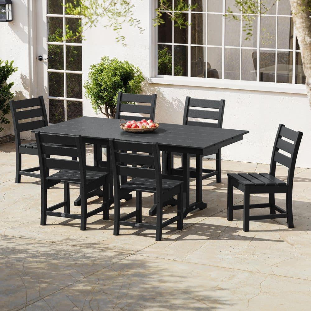 POLYWOOD Grant Park Black 7-Piece Plastic Side Chair Outdoor
