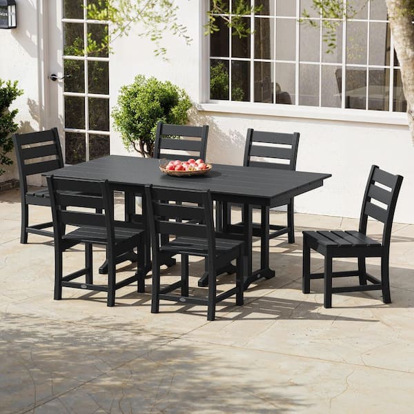 POLYWOOD Grant Park Black 7-Piece Plastic Side Chair Outdoor Dining Set
