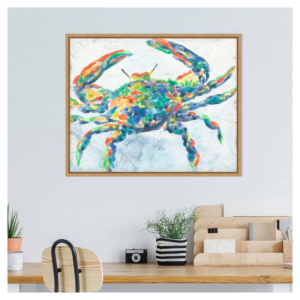 Rainbow Crab II Abstract Canvas Art with Maple Floater Frame