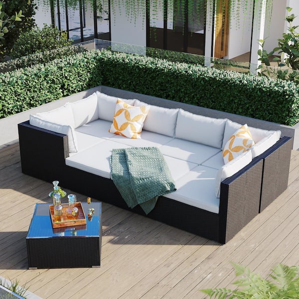 Nestfair 9-Piece Wicker Patio Conversation Set with Beige Cushions