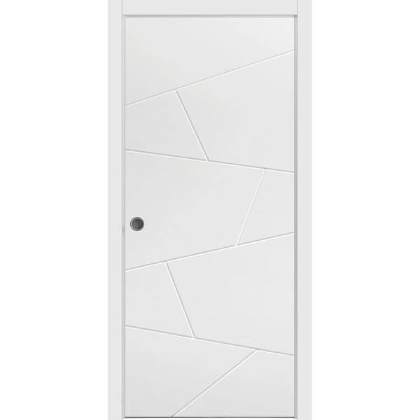 Sartodoors 36 in. x 84 in. 1 Panel Painted White Finished Solid Wood Sliding Door with Hardware